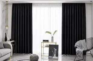 Black and white blackout curtains in a living room.