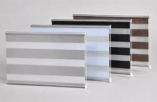 Double-layer fabric zebra blind samples for window styling.