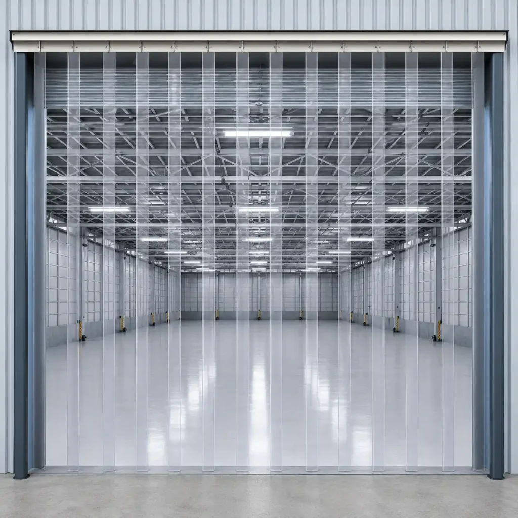 Large industrial PVC strip curtain door.