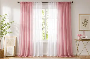 Light pink and white sheer curtains commonly found in curtain stores in Riyadh.