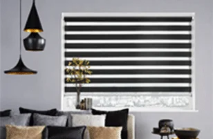 Modern black and white zebra blinds for luxury interiors.