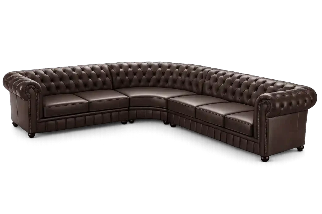 Brown leather Chesterfield corner sofa set in Riyadh.