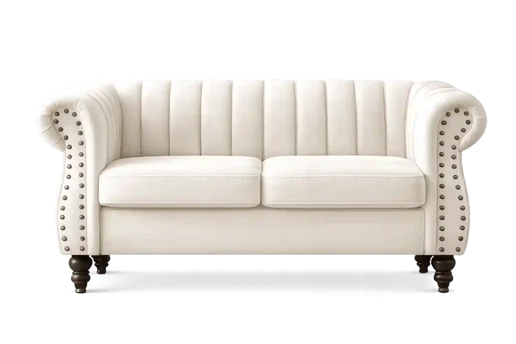 White Chesterfield 2 seater sofa with button detailing.