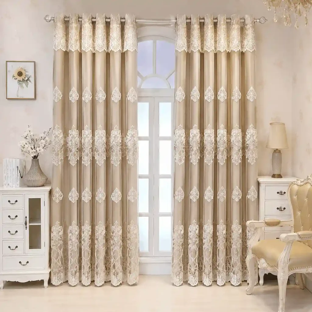 Luxury cream sheer curtains suitable for homes and villas in Riyadh.