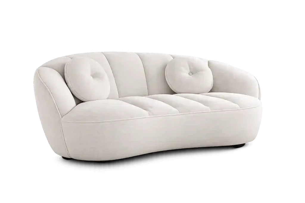 Luxury curved fabric sofa with premium upholstery.