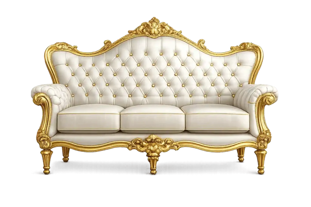 Luxury tufted bedroom couch with gold frame offered by bedroom couches suppliers in Riyadh.