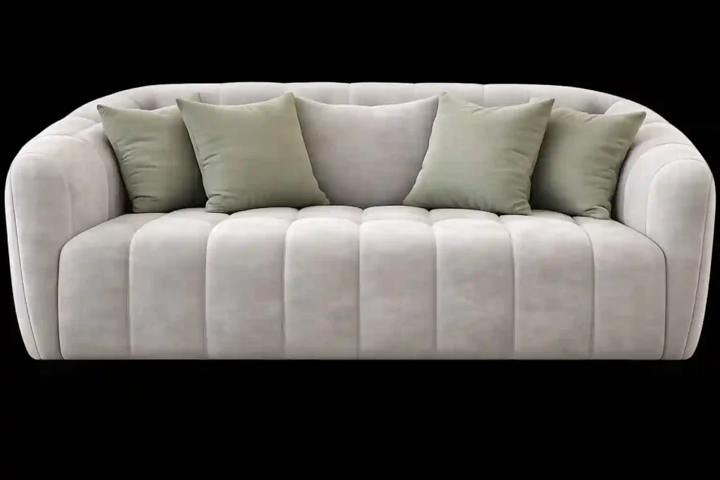 Luxury white curved couch for modern bedroom seating.