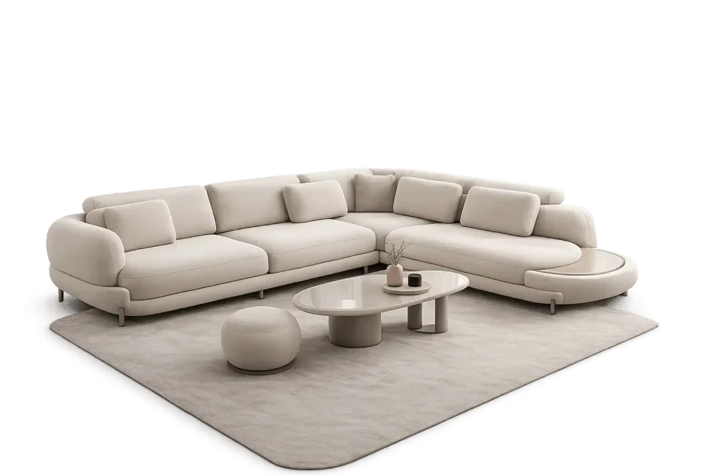 Modern curved sofa set in Riyadh with premium upholstery and contemporary design.