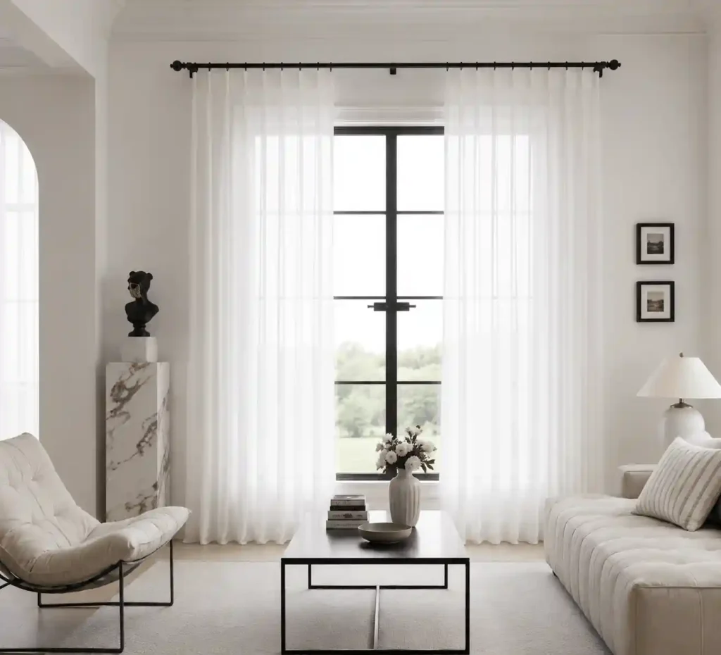 Premium curtains in Riyadh featuring sheer fabric for bright and airy interiors.