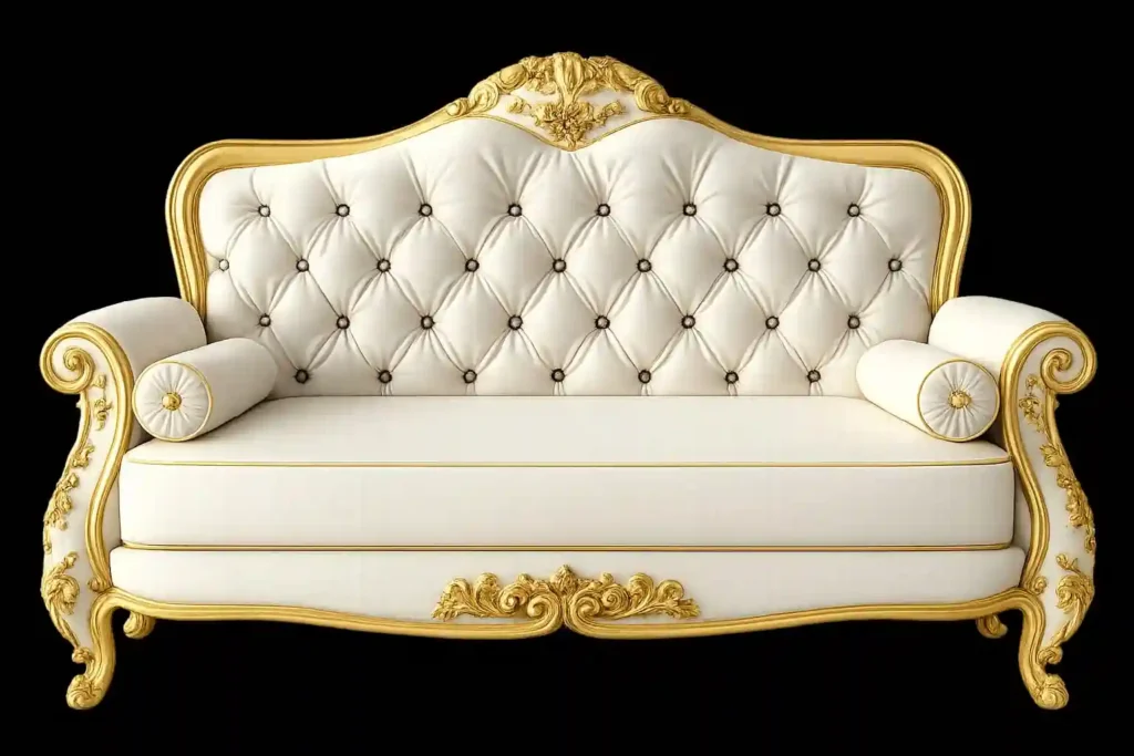 White royal sofa offered by bedroom couches suppliers in Riyadh.