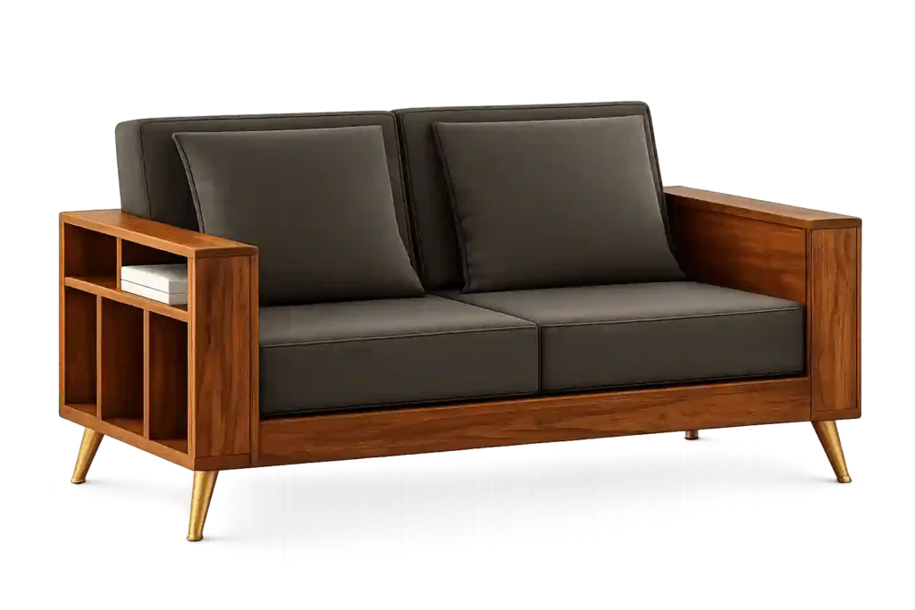 Wooden frame 2 seater sofa with modern upholstery.