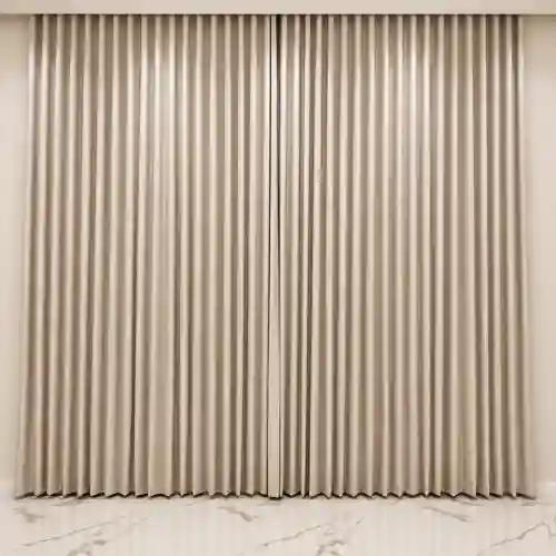 Full-length pleated curtains installed by curtain companies in Saudi Arabia.