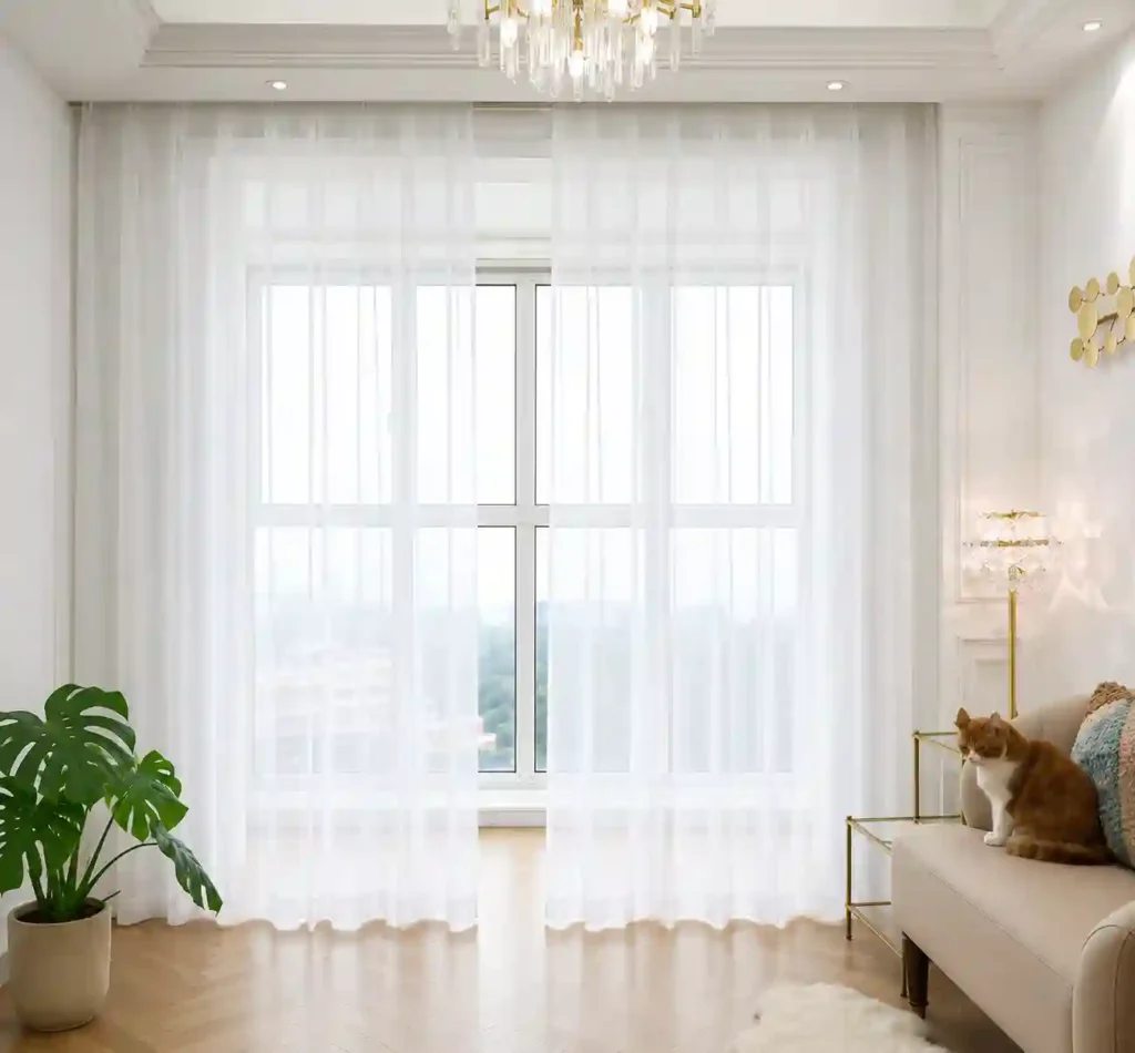 Modern sheer window curtains by curtain companies in Saudi Arabia.