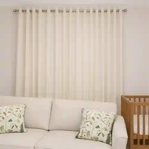 Vertical sheer curtains with modern design.