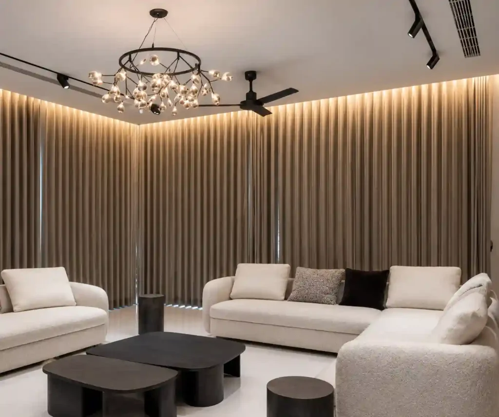 Luxury living room curtains from a curtain store in Saudi Arabia.